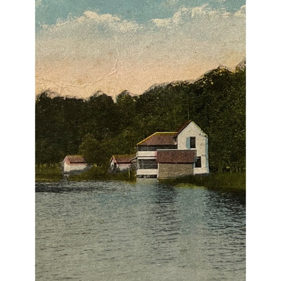 Antique 1915 Litho Ephemera Postcard Scene On Pine Lake With Twins Boys Fishing - Picture 3 of 10